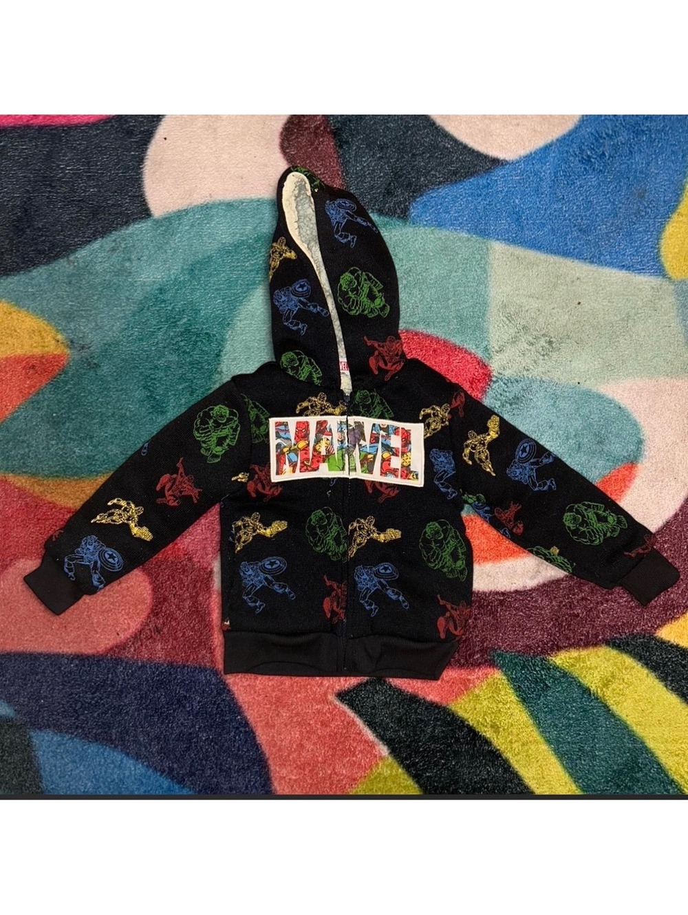 Marvel Boys' Black Hoodie Sweatshirt with Colorful Superhero